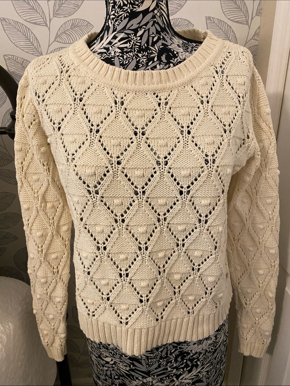 Tommy Hilfiger Cream Cable Knit Sweater Size L 100% Cotton